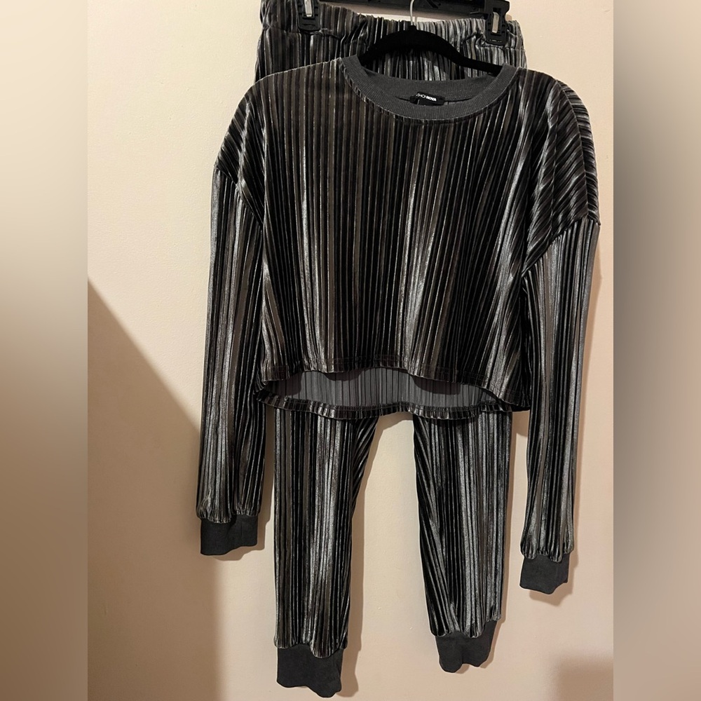 Fashion Nova Silver Striped Velvet Ensemble